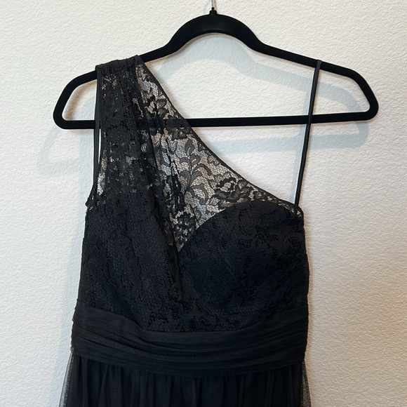 Amsale Black Lace & Chiffon One-Shoulder Dress Gown Bridesmaid Size 6 - Picture 3 of 11